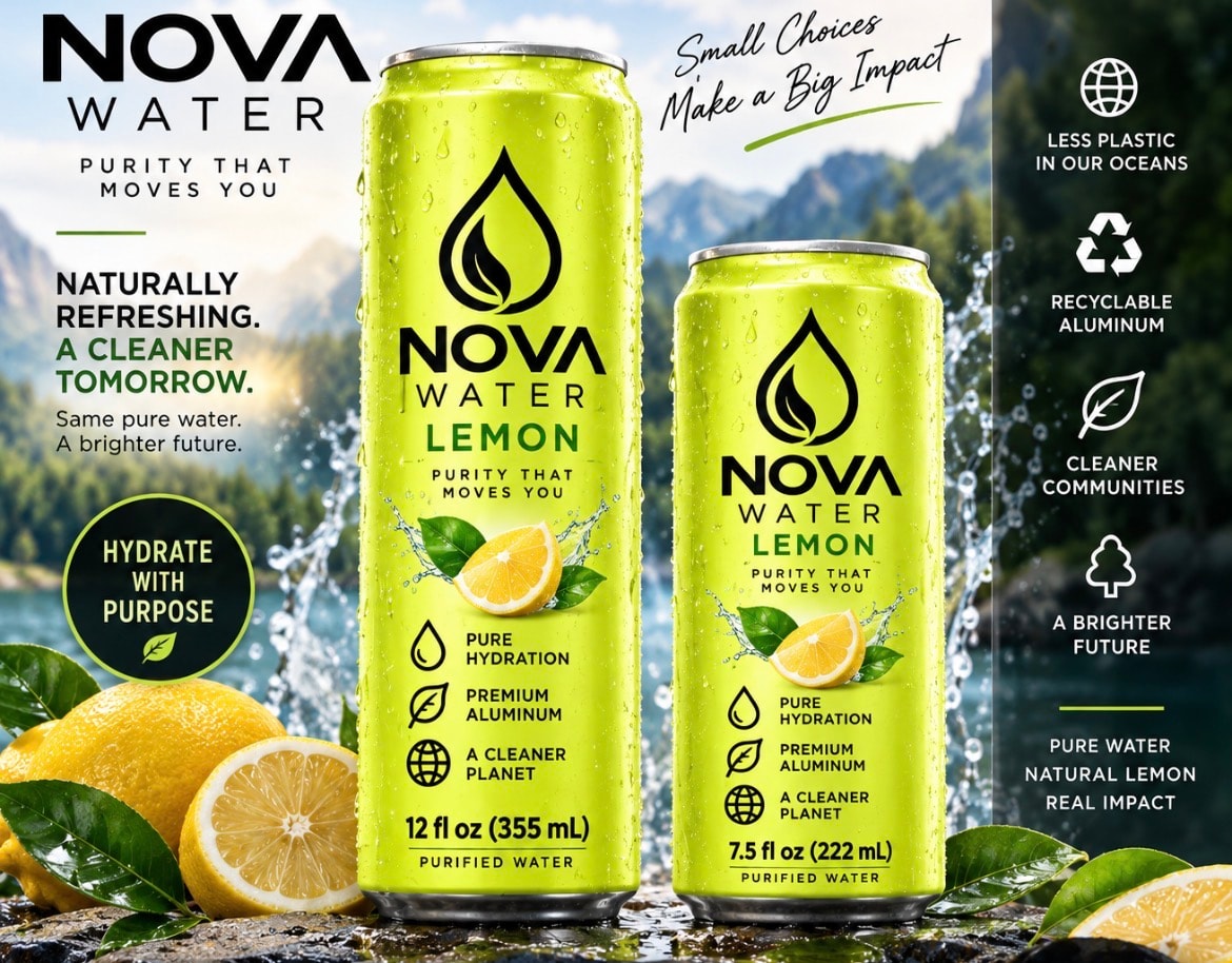 Nova Water Lemon — Pure Hydration, Premium Aluminum, A Cleaner Planet